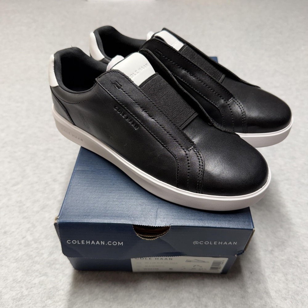 Cole Haan GC Lux Slip On Shoes Womens 7.5 Black White Leather Sneaker W34138